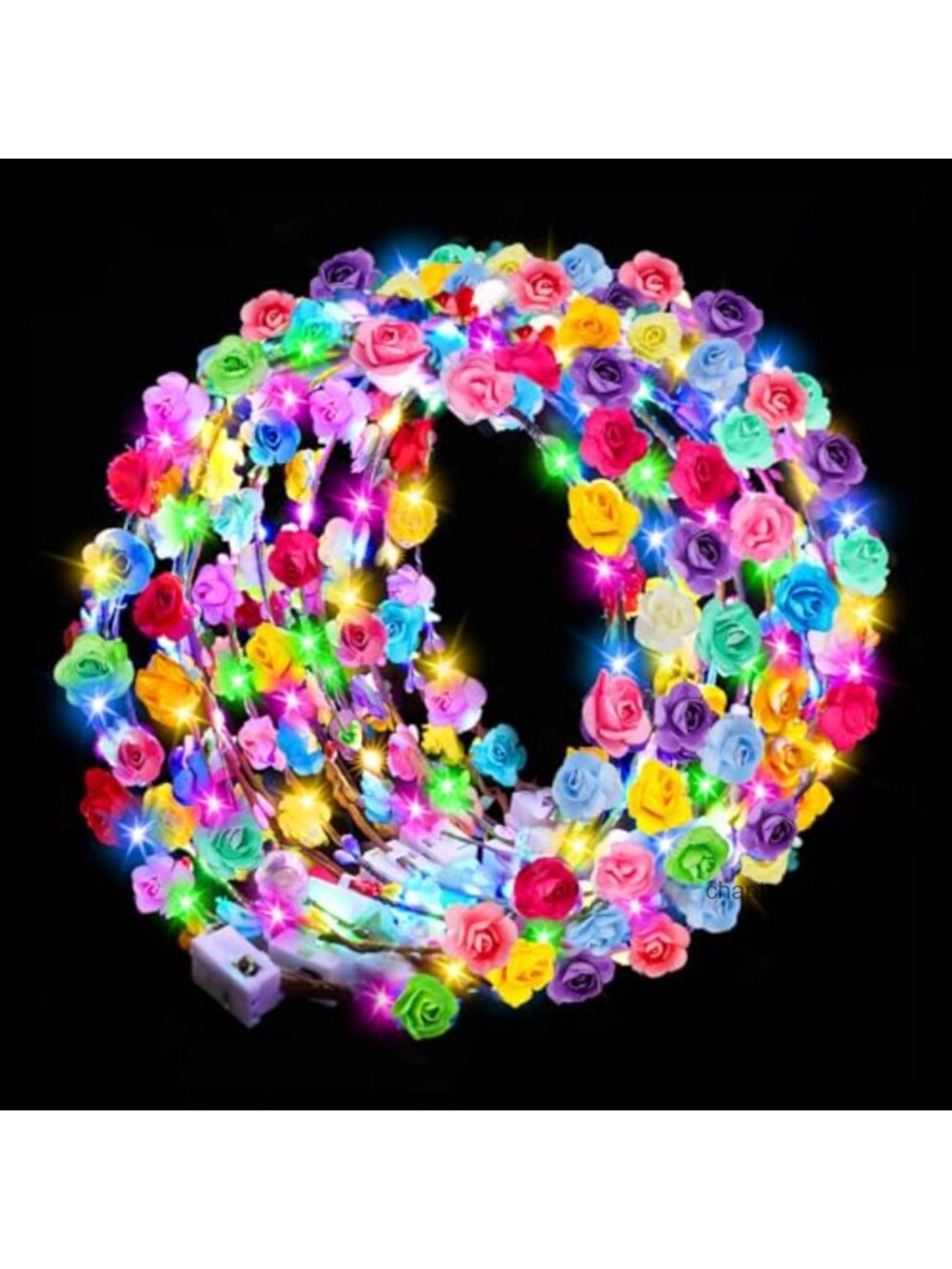 24 Pack LED Flower Crowns Light Up Headbands Adjustable Party Hair Accessories